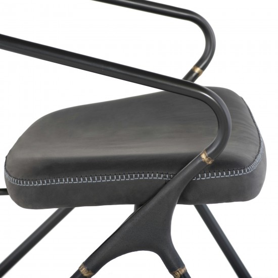 Akron Storm Black Leather Dining Chair