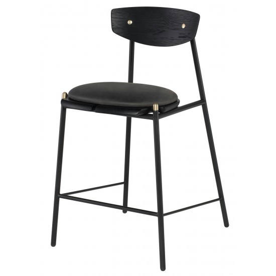 Kink Storm Black Leather Counter Stool