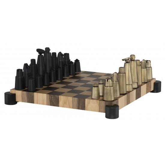 Chess Set Smoked Wood Game Table