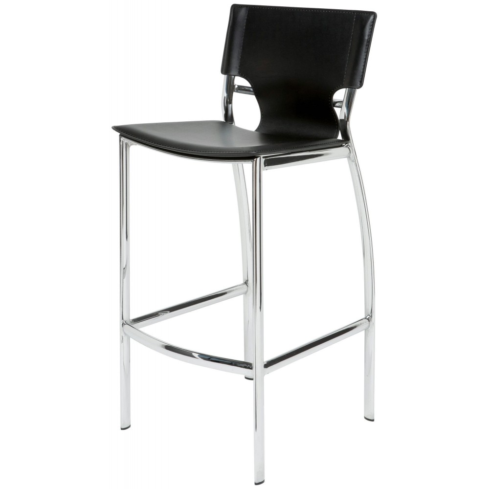 Lisbon Black Leather Bar Stool