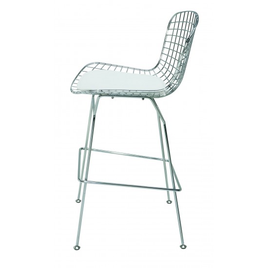 Wireback White Naugahyde Counter Stool