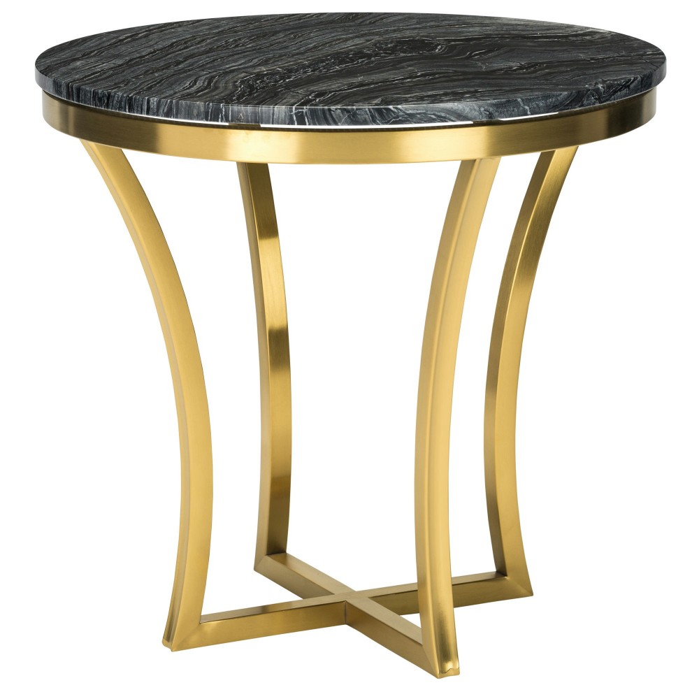 Aurora Black Wood Vein Stone Side Table, HGNA295