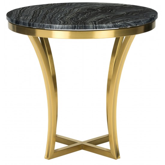 Aurora Black Wood Vein Stone Side Table, HGNA295