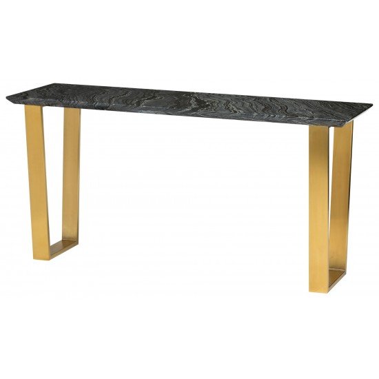 Catrine Black Wood Vein Stone Console Table, HGNA307