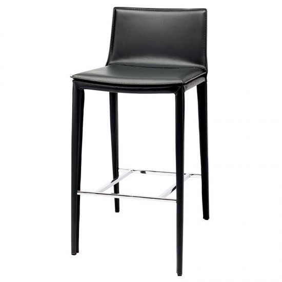 Palma Black Leather Bar Stool