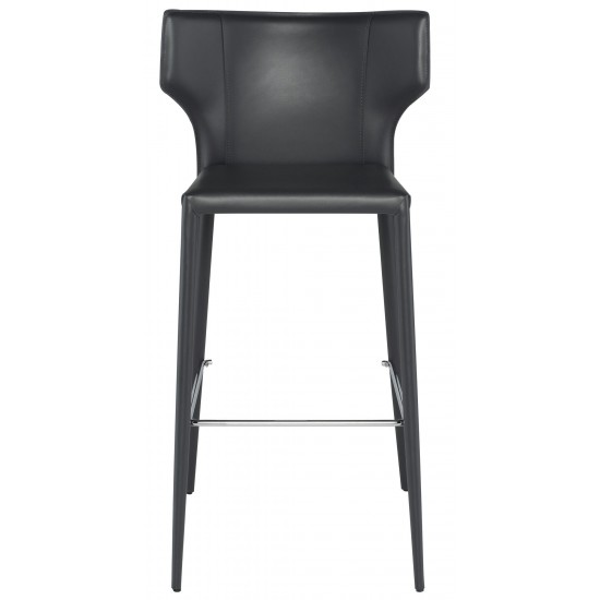 Wayne Dark Grey Leather Bar Stool, HGND152