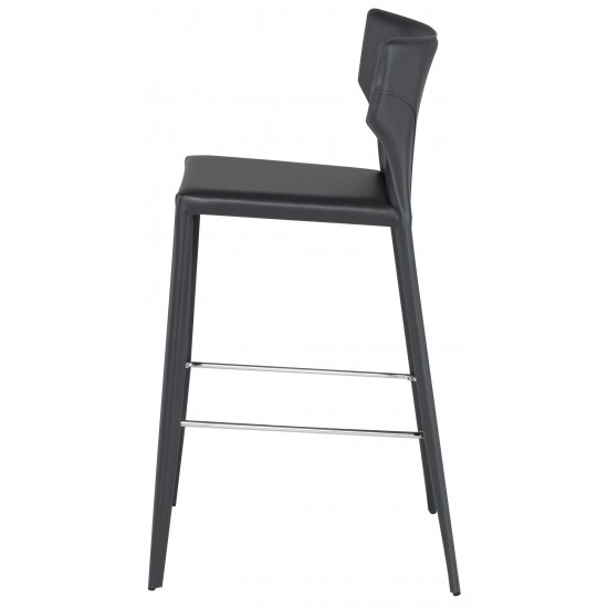 Wayne Dark Grey Leather Bar Stool, HGND152