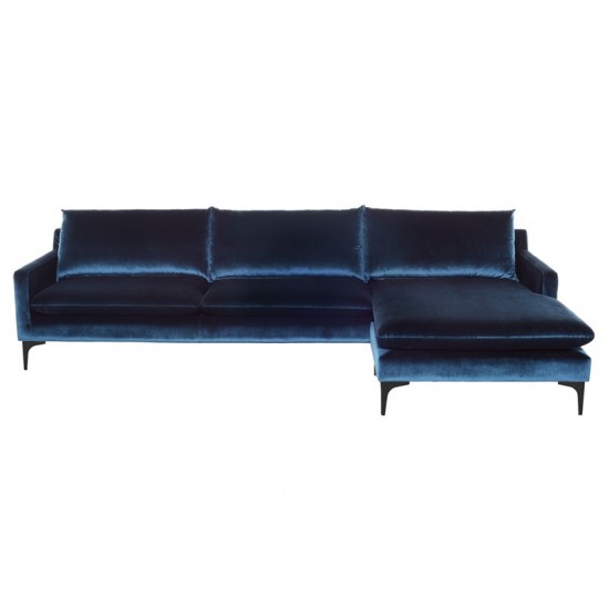 Anders Midnight Blue Fabric Sectional Sofa, HGSC489