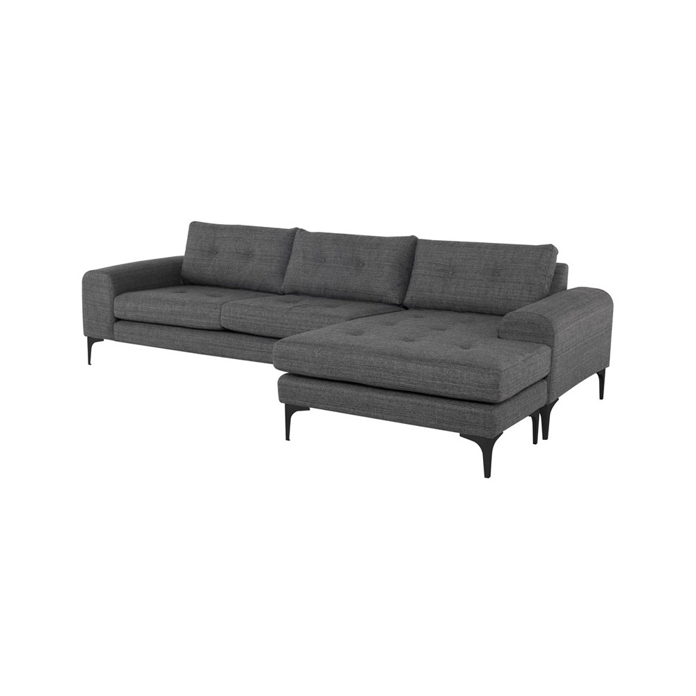 Colyn Dark Grey Tweed Fabric Sectional Sofa, HGSC514