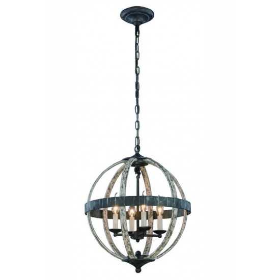 Elegant Lighting Orbus Collection Pendant Lamp D:18 H:22 Lt:4 Ivory wash & Steel grey Finish
