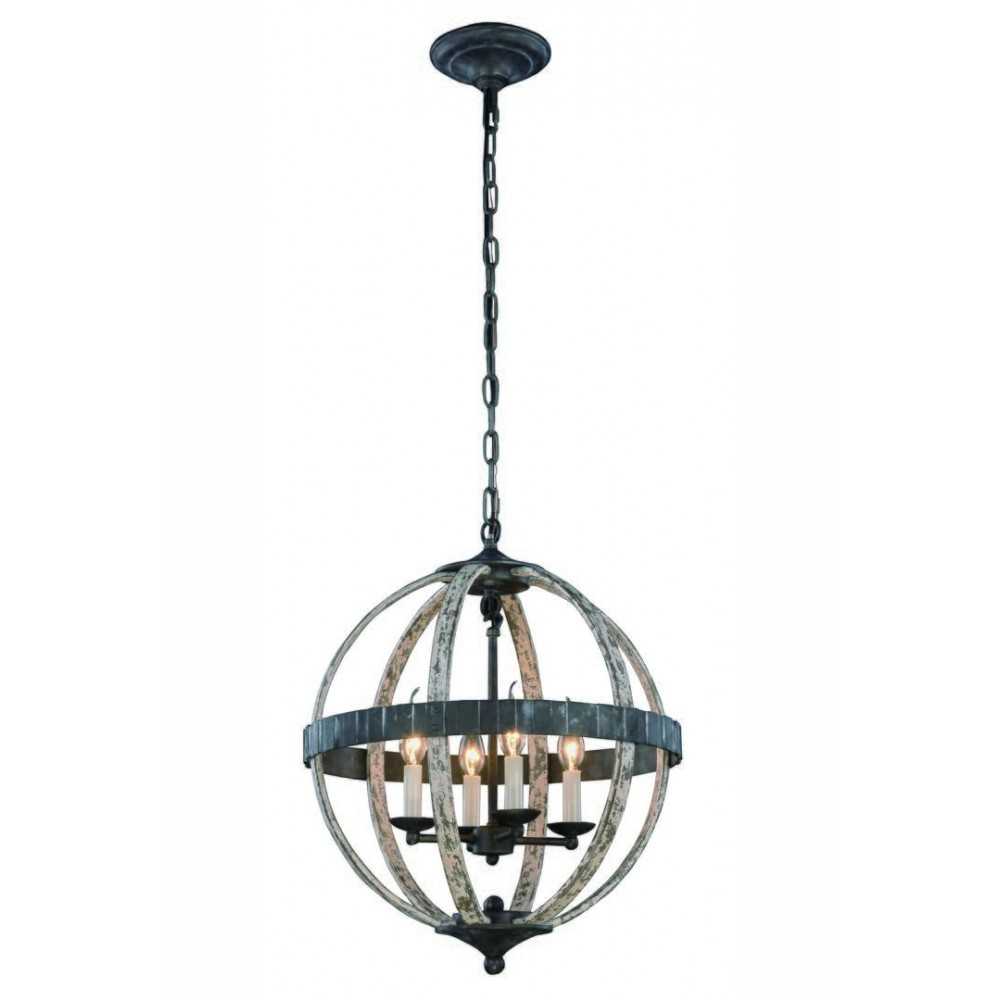 Elegant Lighting Orbus Collection Pendant Lamp D:18 H:22 Lt:4 Ivory wash & Steel grey Finish