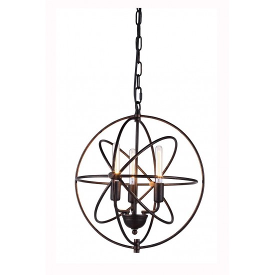 Elegant Lighting 1453 Vienna Collection Pendant Lamp D: 17 H: 19 Lt: 3 Dark Bronze Finish