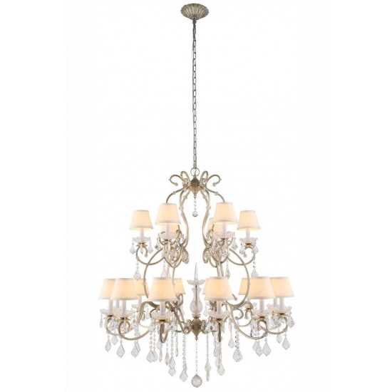 Elegant Lighting 1471 Diana Collection Chandelier D: 39 H: 47 Lt: 18 Vintage Silver Leaf Finish