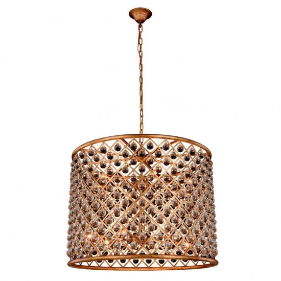 Elegant Lighting 35" Pendant Lamp with 12 E12 Light Bulbs and Royal Cut Clear Crystal Trim in Golden Iron Finish