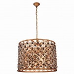 Elegant Lighting 27" Pendant Lamp with 8 E12 Light Bulbs and Royal Cut Clear Crystal Trim in Golden Iron Finish