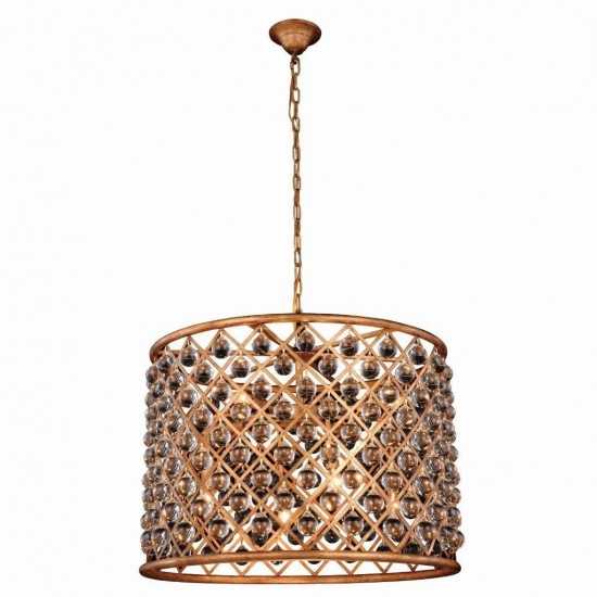 Elegant Lighting 27" Pendant Lamp with 8 E12 Light Bulbs and Royal Cut Clear Crystal Trim in Golden Iron Finish