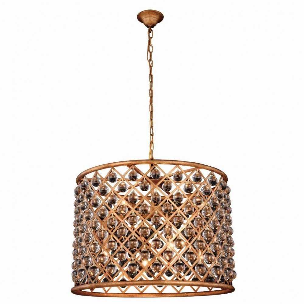 Elegant Lighting 27" Pendant Lamp with 8 E12 Light Bulbs and Royal Cut Clear Crystal Trim in Golden Iron Finish