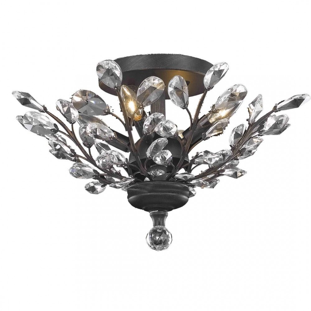 Elegant Lighting Orchid 4 Light Dark Bronze Flush Mount Clear Royal Cut Crystal