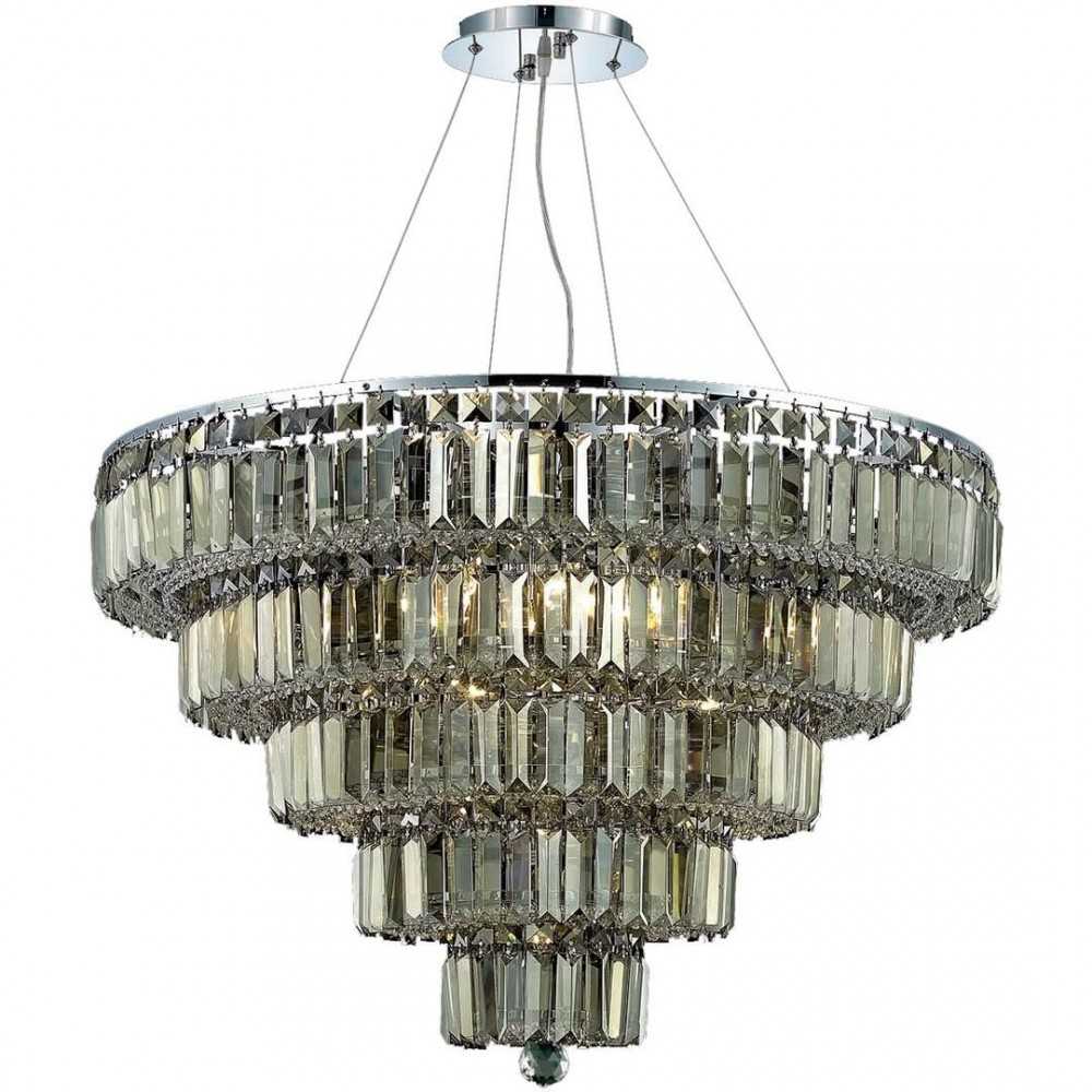 Elegant Lighting Maxime 17 Light Chrome Chandelier Golden Teak (Smoky) Swarovski Elements Crystal