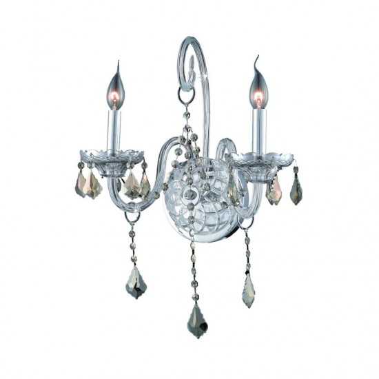 Elegant Lighting Verona 2 Light Chrome Wall Sconce Golden Teak (Smoky) Royal Cut Crystal