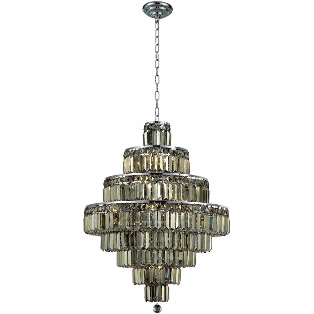 Elegant Lighting Maxime 18 Light Chrome Chandelier Golden Teak (Smoky) Royal Cut Crystal