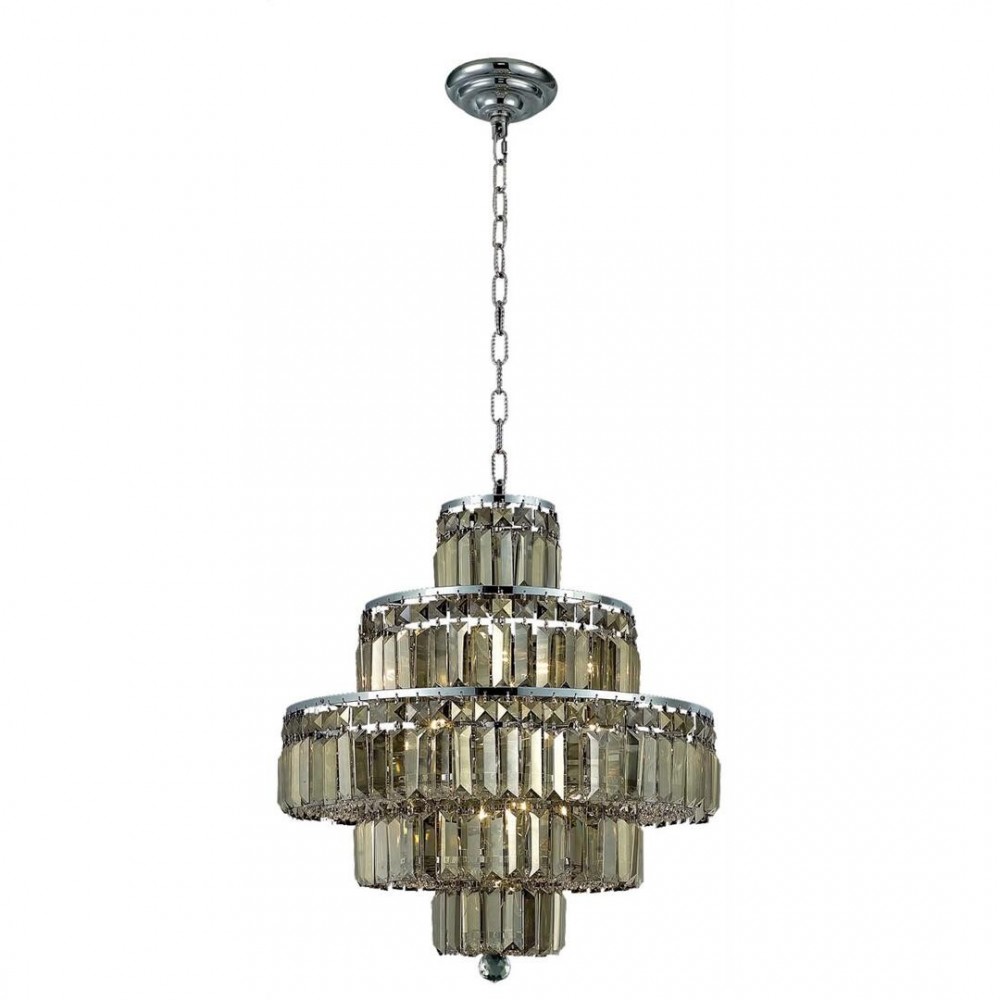 Elegant Lighting Maxime 13 Light Chrome Chandelier Golden Teak (Smoky) Royal Cut Crystal