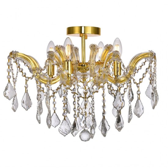 Elegant Lighting Maria Theresa 4 Light Gold Flush Mount Clear Royal Cut Crystal