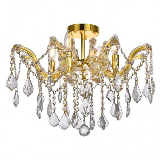 Elegant Lighting Maria Theresa 4 Light Gold Flush Mount Clear Royal Cut Crystal