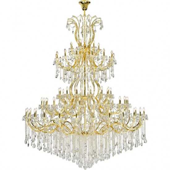 Elegant Lighting Maria Theresa 84 Light Gold Chandelier With Clear Tear Drop Crystals Clear Spectra Swarovski Crystal