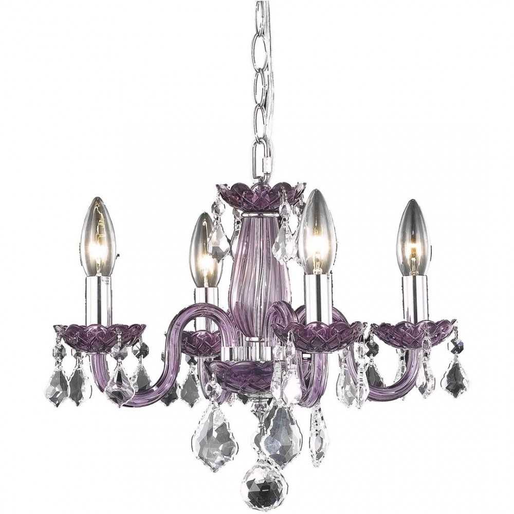 Elegant Lighting Rococo 4 Light Purple Pendant Clear Royal Cut Crystal