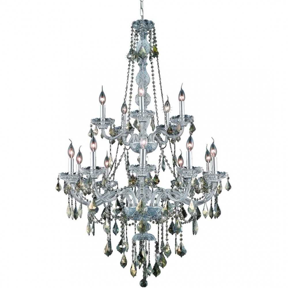 Elegant Lighting Verona 15 Light Chrome Chandelier Golden Teak (Smoky) Swarovski Elements Crystal