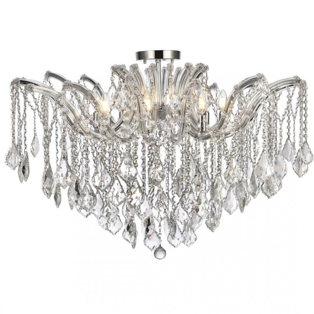 Elegant Lighting Maria Theresa 8 Light Chrome Flush Mount Clear Elegant Cut Crystal