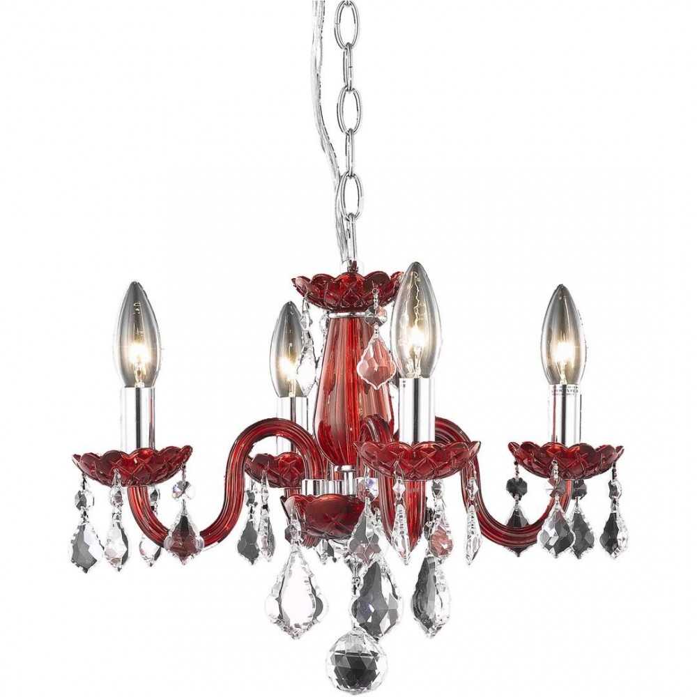 Elegant Lighting Rococo 4 Light Red Pendant Bordeaux (Red) Royal Cut Crystal