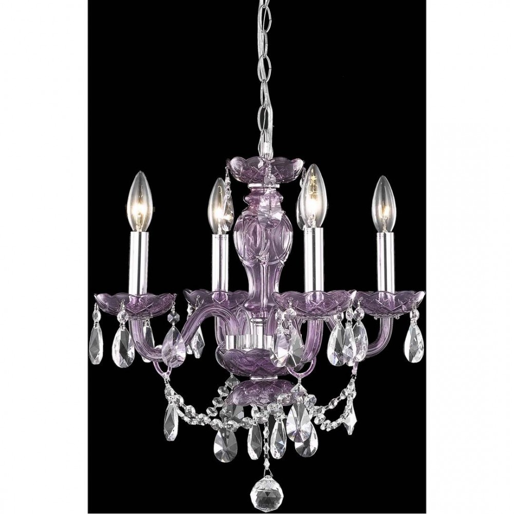 Elegant Lighting Princeton 4 Light Purple Pendant Clear Royal Cut Crystal