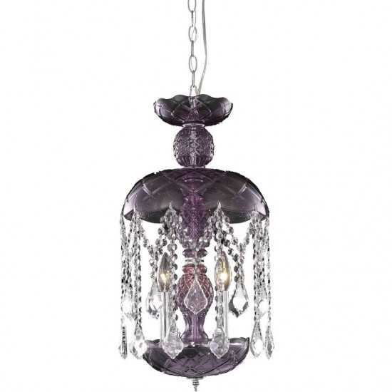 Elegant Lighting Rococo 3 Light Purple Pendant Clear Royal Cut Crystal