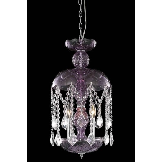 Elegant Lighting Rococo 3 Light Purple Pendant Clear Royal Cut Crystal