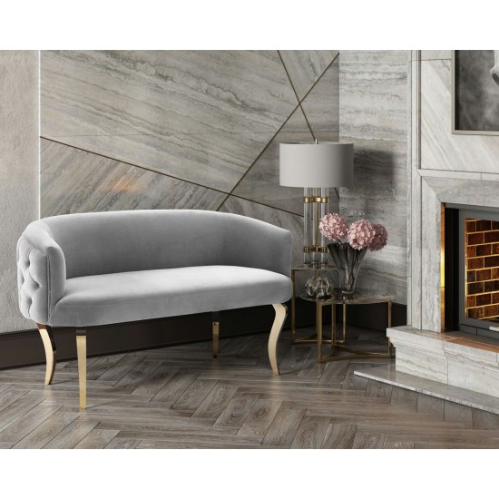 TOV Furniture Adina Grey Velvet Loveseat with Gold Legs