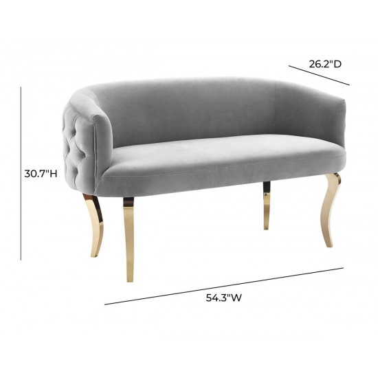 TOV Furniture Adina Grey Velvet Loveseat with Gold Legs