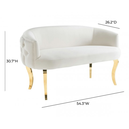 TOV Furniture Adina White Velvet Loveseat with Gold Legs