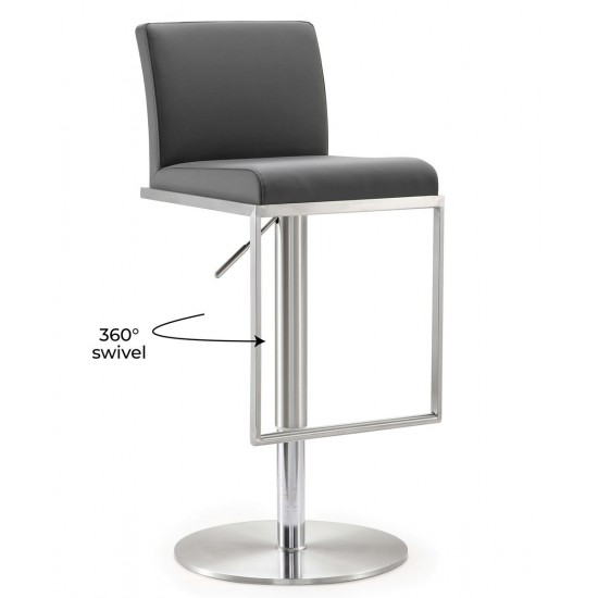 TOV Furniture Amalfi Grey Stainless Steel Adjustable Barstool