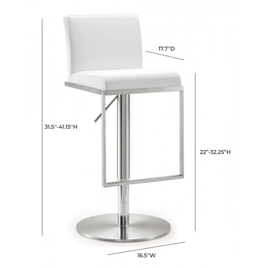 TOV Furniture Amalfi White Stainless Steel Adjustable Barstool