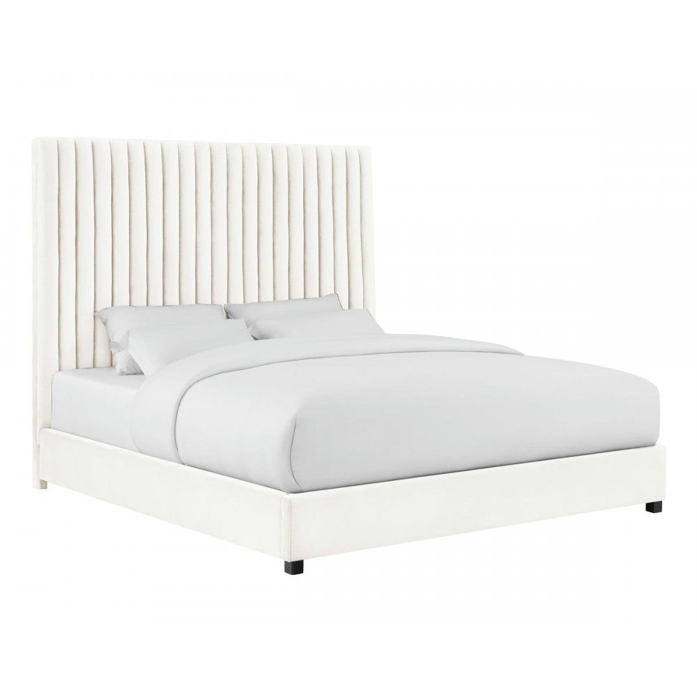 TOV Furniture Arabelle White Velvet Bed in Queen