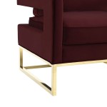 TOV Furniture Avery Maroon Velvet Chair With Polished Gold Base