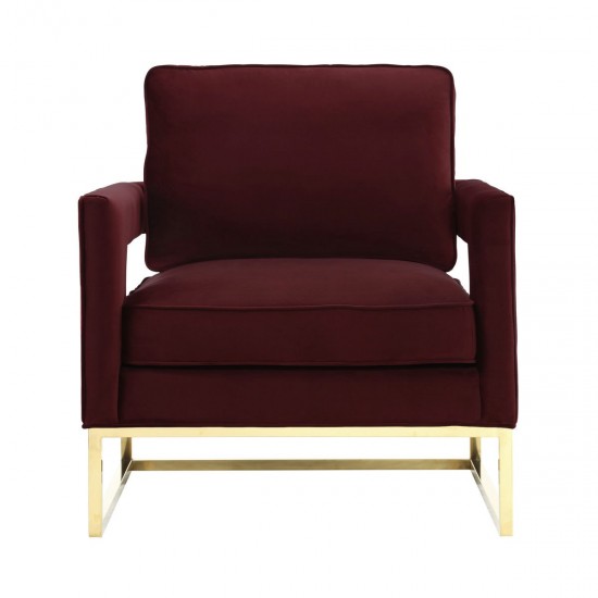 TOV Furniture Avery Maroon Velvet Chair With Polished Gold Base