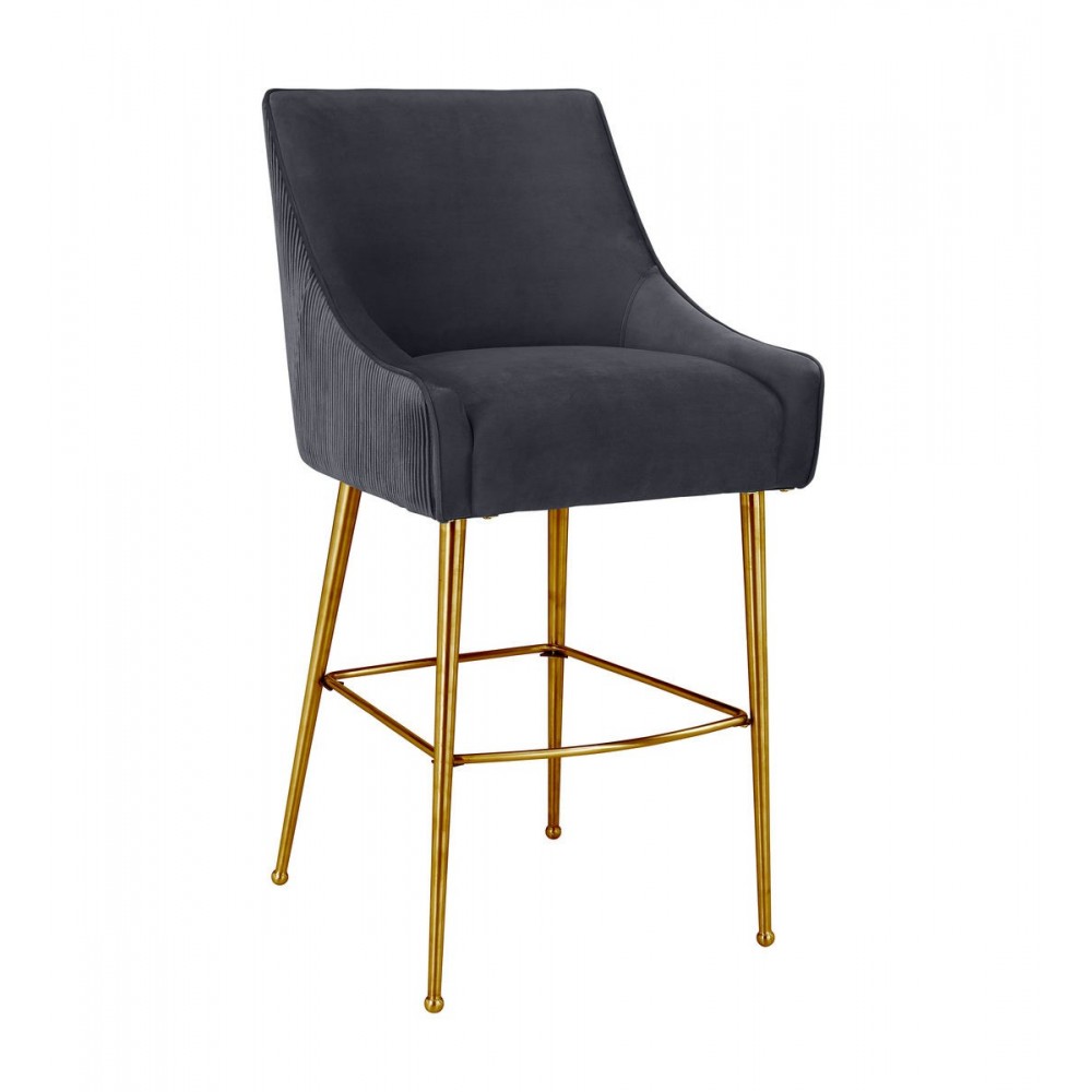 TOV Furniture Beatrix Pleated Dark Grey Velvet Bar Stool