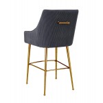 TOV Furniture Beatrix Pleated Dark Grey Velvet Bar Stool