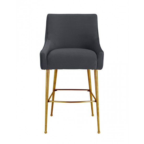 TOV Furniture Beatrix Pleated Dark Grey Velvet Bar Stool