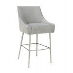 TOV Furniture Beatrix Pleated Light Grey Velvet Bar Stool