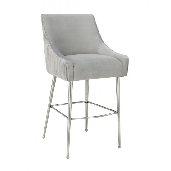 TOV Furniture Beatrix Pleated Light Grey Velvet Bar Stool