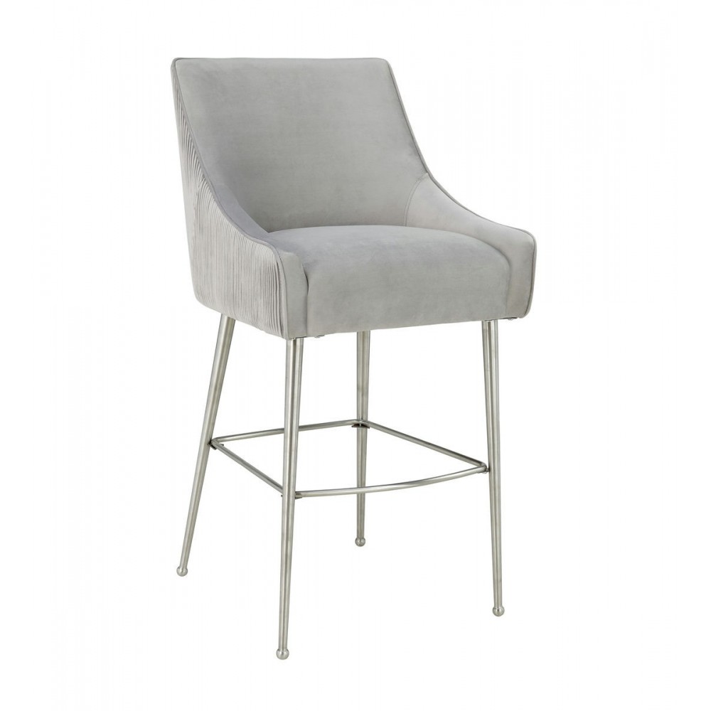 TOV Furniture Beatrix Pleated Light Grey Velvet Bar Stool TOV Furniture Beatrix Pleated Light Grey Velvet Bar Stool